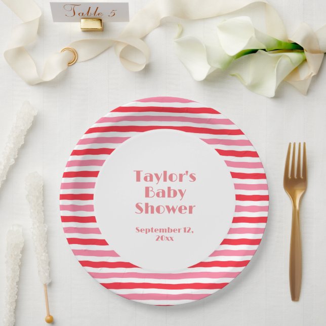 Prato De Papel Chá de fraldas de faixas rosa brancas (Casamento)