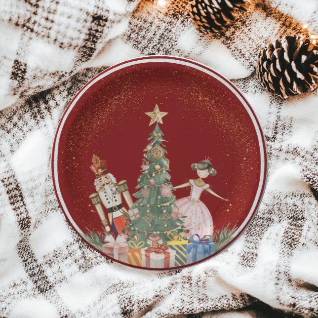 Prato De Papel Chá de fraldas de Festa de Natal de Nutcracker (Nutcracker Christmas Party Baby Shower Paper Plates)