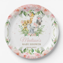 Chá de fraldas de Garota Floral Rosa Safari Animal