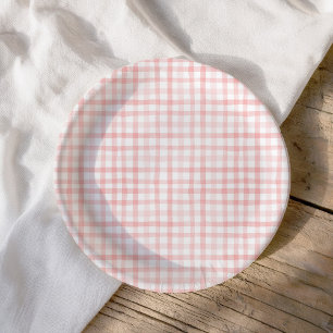 Prato De Papel Chá de fraldas de Gingham com Aquarela Rosa Escamu
