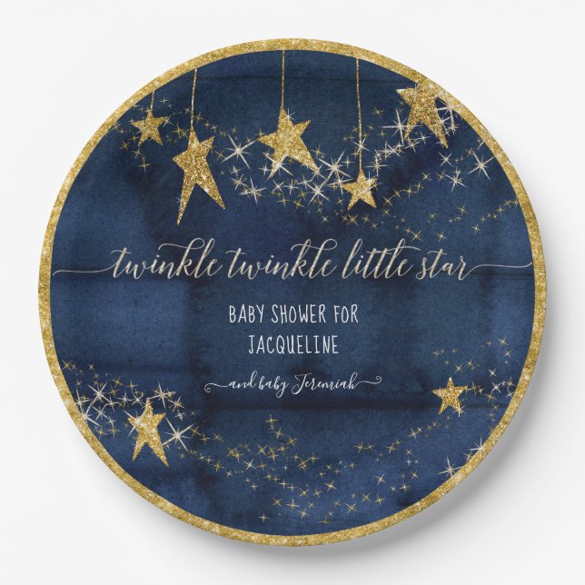 Prato De Papel Chá de fraldas de Marinho Azul Dourado Twinkle Lit (Frente)
