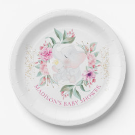 Prato De Papel Chá de fraldas de menina personalizada pelo elefan