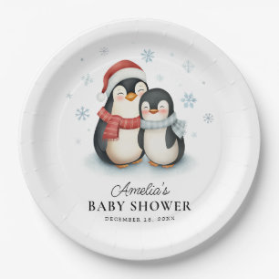 Prato De Papel Chá de fraldas de Natal da Família Pinguim de inve