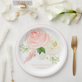 Prato De Papel Chá de fraldas de Nome de Aquarela Rosa Floral Gir