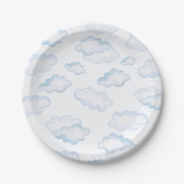 Prato De Papel Chá de fraldas de Nuvem Azul de Aquarela (Frente)