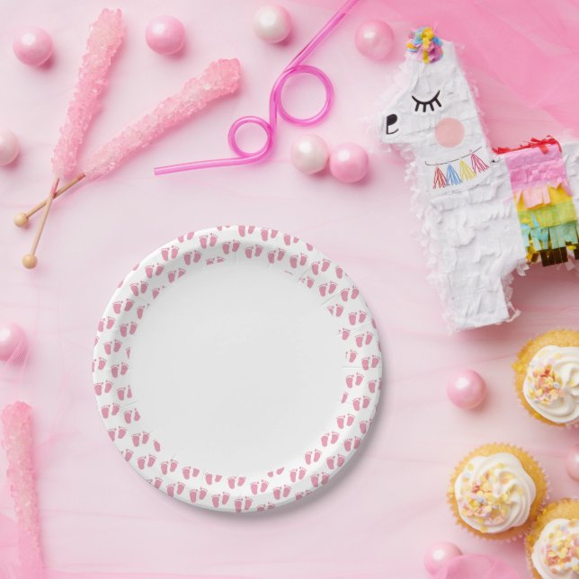 Prato De Papel Chá de fraldas de Pés Bebês Rosa (Festa)