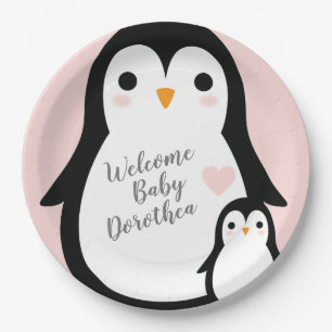 Prato De Papel Chá de fraldas de pinguim bonito, garoto azul