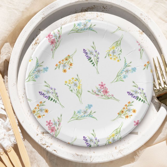 Prato De Papel Chá de fraldas de Prados de Flores Selvagem (Wildflower pattern paper party plates from my Wildflower Meadow collection)