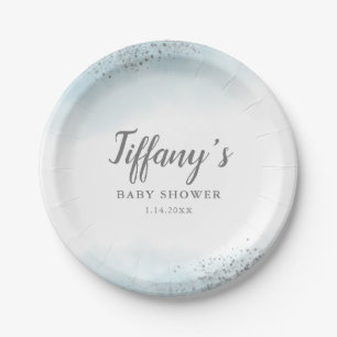 Prato De Papel Chá de fraldas de prata azul elegante do brilho