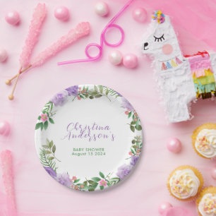 Prato De Papel Chá de fraldas de Primavera Floral Roxo