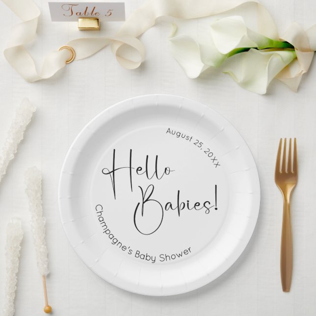 Prato De Papel Chá de fraldas de Script Moderno do Hello Babies (Casamento)