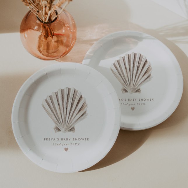 Prato De Papel Chá de fraldas de Shell (Zazzle Shell Baby Shower Paper Plates)