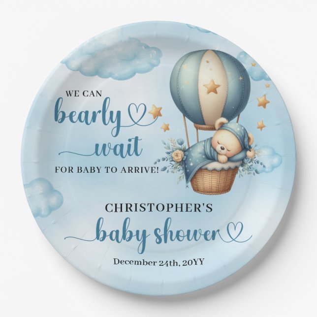 Prato De Papel Chá de fraldas de ursinho adormecido (Frente)