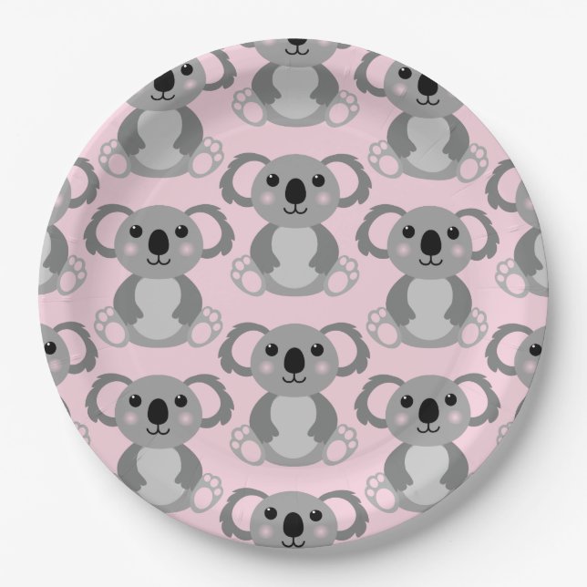 Prato De Papel Chá de fraldas de Urso Koala Rosa (Frente)