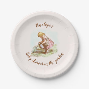 Prato De Papel Chá de fraldas de Vintage Girl no Jardim