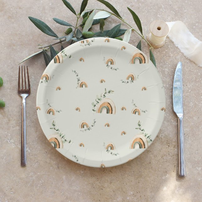 Prato De Papel Chá de fraldas de viveiro do Boho rainbows eucalip (Criador carregado)