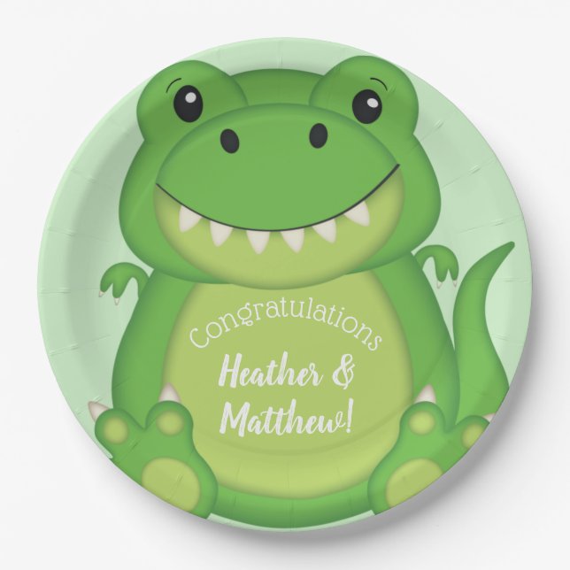 Prato De Papel Chá de fraldas Dinossauro T-Rex Verde (Frente)