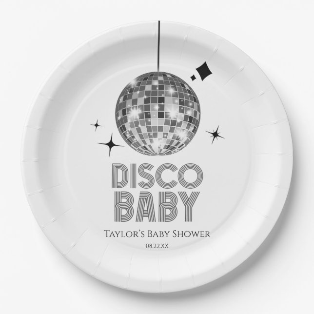 Prato De Papel Chá de fraldas 'Disco Baby' da Silver Disco Ball (Frente)