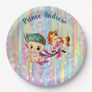 Prato De Papel Chá de fraldas do arco-íris do Baby Boy Bubbles &