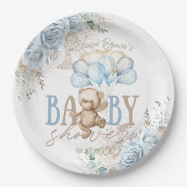 Prato De Papel Chá de fraldas do Boho Blue Floral Pampas Teddy Be