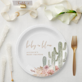Prato De Papel Chá de fraldas do deserto de Watercolor boho cactu