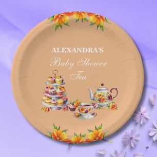 Prato De Papel Chá de fraldas do Peach Floral Tea Party