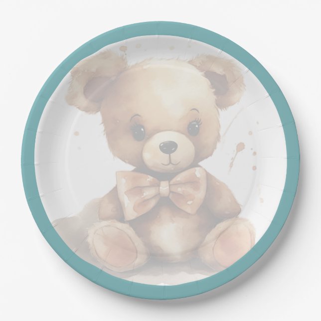 Prato De Papel Chá de fraldas do Urso Azul Boho (Frente)