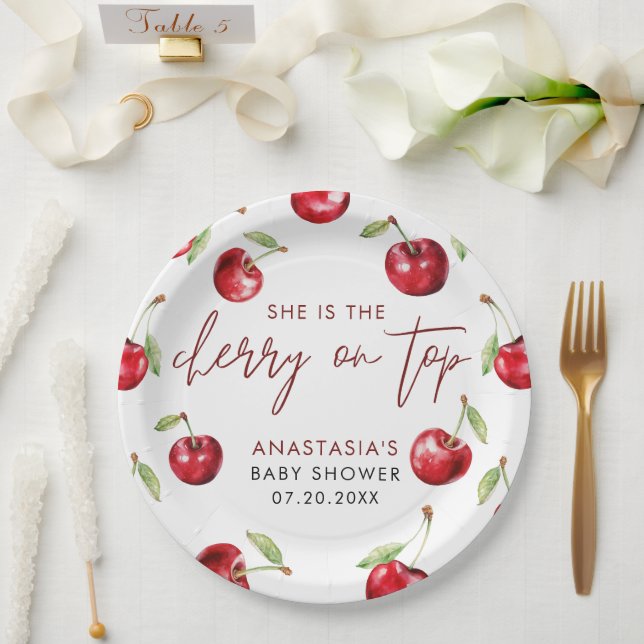 Prato De Papel Chá de fraldas doce de cereja (Casamento)