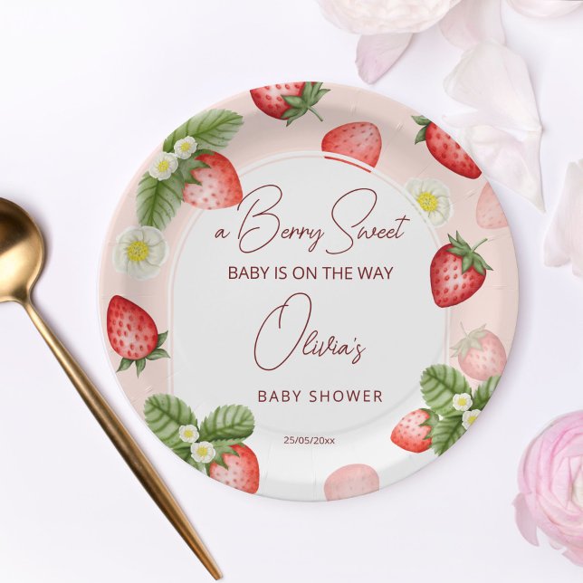 Prato De Papel Chá de fraldas doce de morango (Strawberry baby shower personalized tableware berry sweet template paper plates)