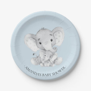 Prato De Papel Chá de fraldas doce dos meninos do elefante 7"