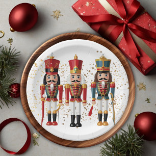 Prato De Papel Chá de fraldas Dourado de Nutcracker Vermelho e Az