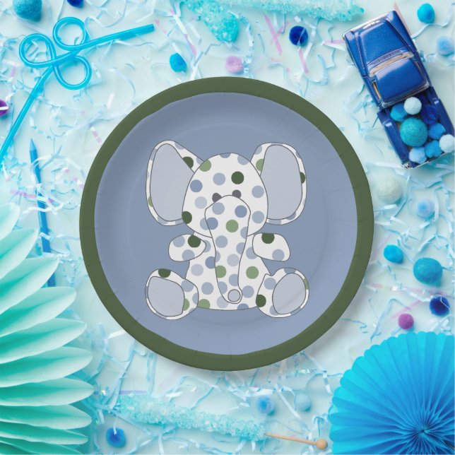 Prato De Papel Chá de fraldas Elefante Azul (Festa)