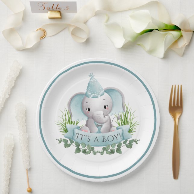 Prato De Papel Chá de fraldas Elefante Baby Boys (Casamento)