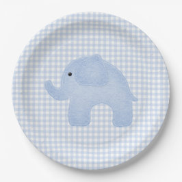 Prato De Papel Chá de fraldas Elefante Blue Gingham Baby Boy