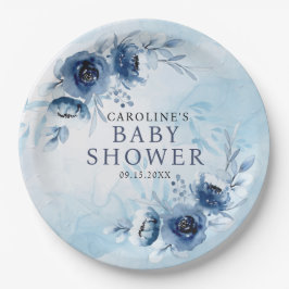 Prato De Papel Chá de fraldas Elegante Blue Flowers Boy