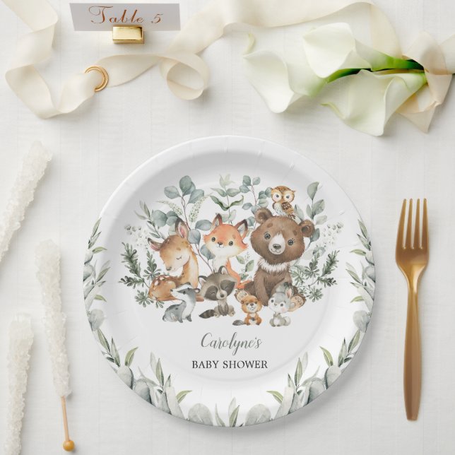 Prato De Papel Chá de fraldas Eucalyptus — Animais Verdes Da Flor (Casamento)