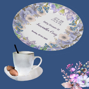 Prato De Papel Chá de fraldas Floral de Flor Azul Pastel Pequeno