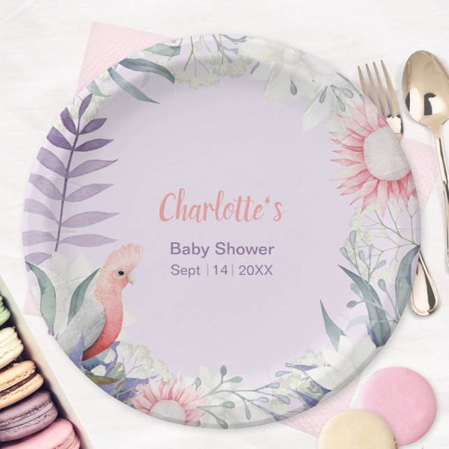 Prato De Papel Chá de fraldas Floral de Lavanda Encantada (Enchanted Lavender Floral Baby Shower Paper Plates ©Susanne Sachers - Sunny Mind 🌞)