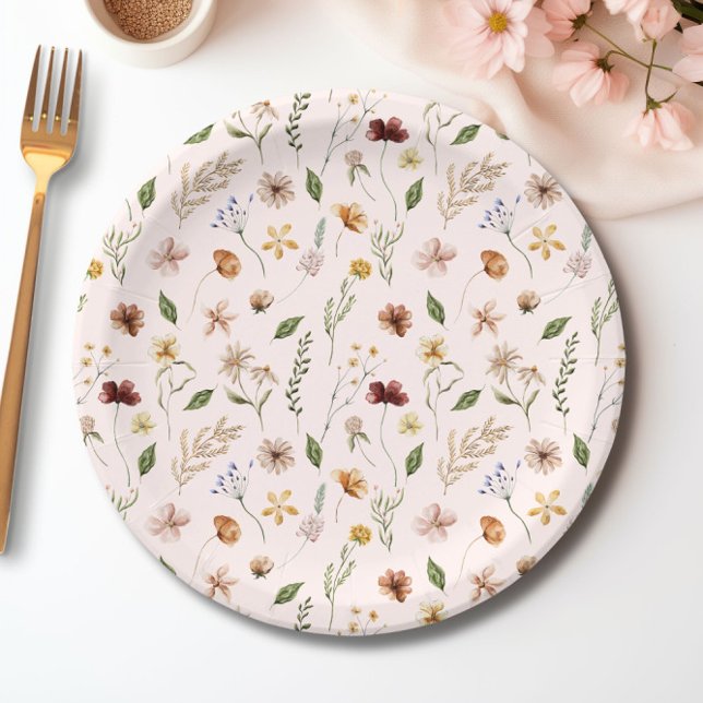 Prato De Papel Chá de fraldas Floral de Primavera (Wildflower Watercolor Floral Spring Baby Shower Paper Plates)