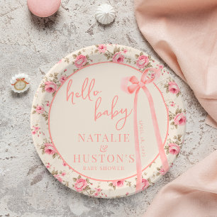Prato De Papel Chá de fraldas Floral do Arco Cor-de-rosa-Blush Pe