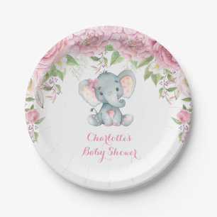Prato De Papel Chá de fraldas floral do elefante dos rosas
