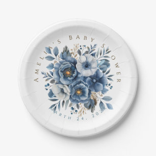 Prato De Papel Chá de fraldas Floral Moderno Azul