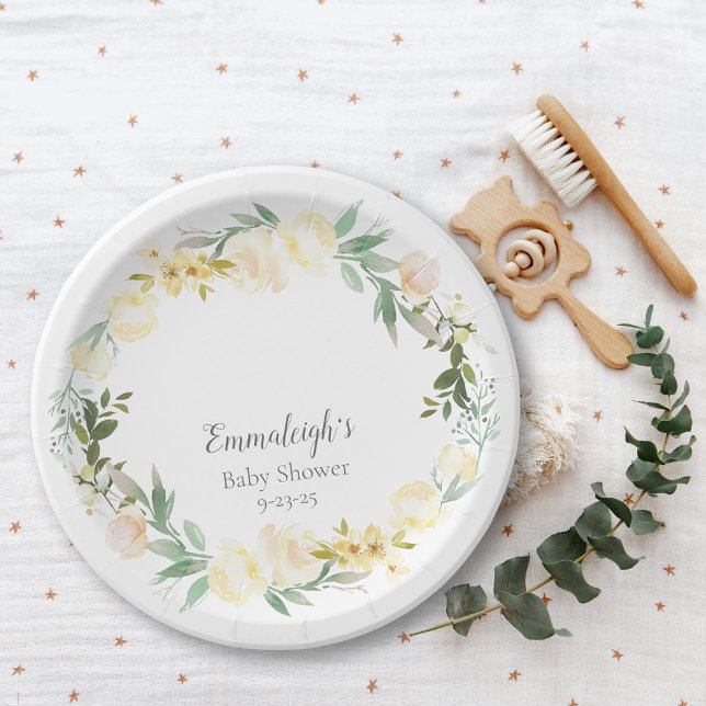 Prato De Papel Chá de fraldas Floral Rosa Branca Elegante (Criador carregado)