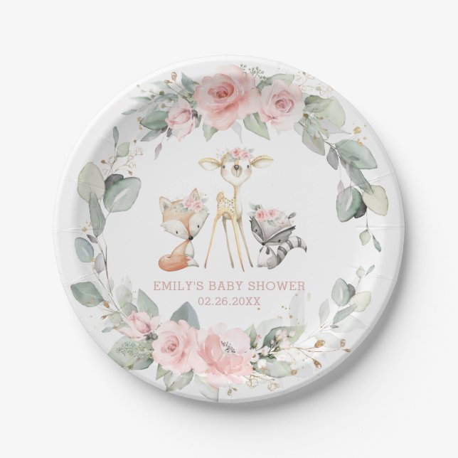 Prato De Papel Chá de fraldas Floral Rosa-Rosa De Animais Da Flor (Frente)