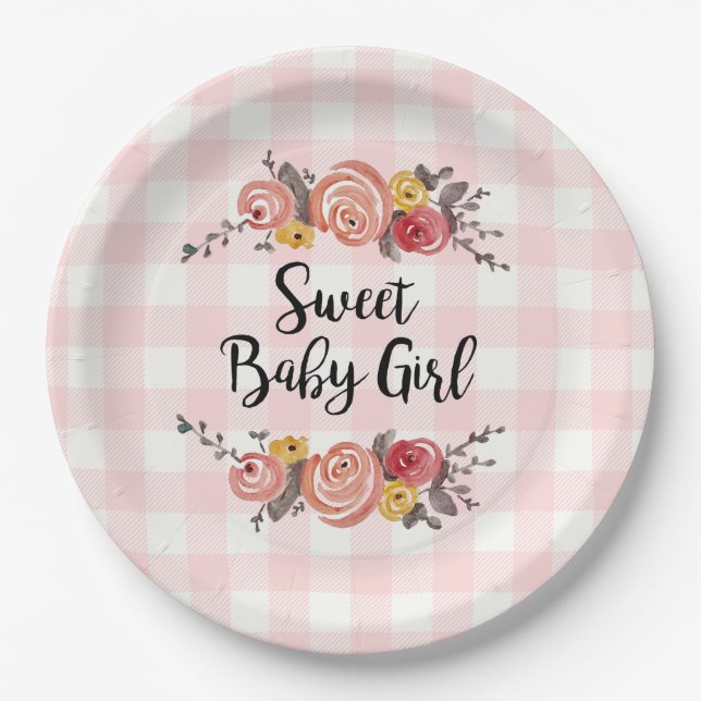 Prato De Papel Chá de fraldas Gingham da Sweet Baby Girl (Frente)