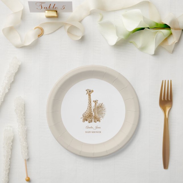Prato De Papel Chá de fraldas Neutral Boho Pampas Grass Giraffe (Casamento)