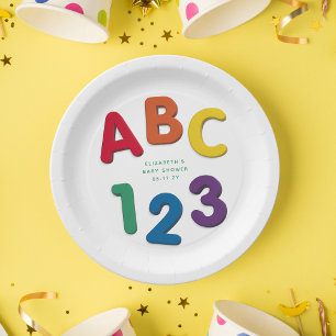 Prato De Papel Chá de fraldas neutro ABC 123, bonito e colorido
