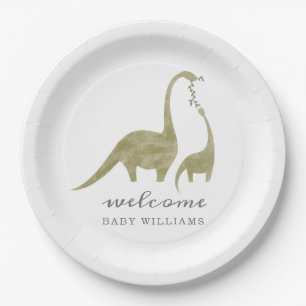 Prato De Papel Chá de fraldas Neutro de Dinossauro Mama e Bebê