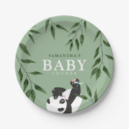 Prato De Papel Chá de fraldas Neutro de Panda e Folhagem Bonita
