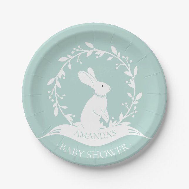 Prato De Papel Chá de fraldas neutro do coelho 7" placa (Frente)